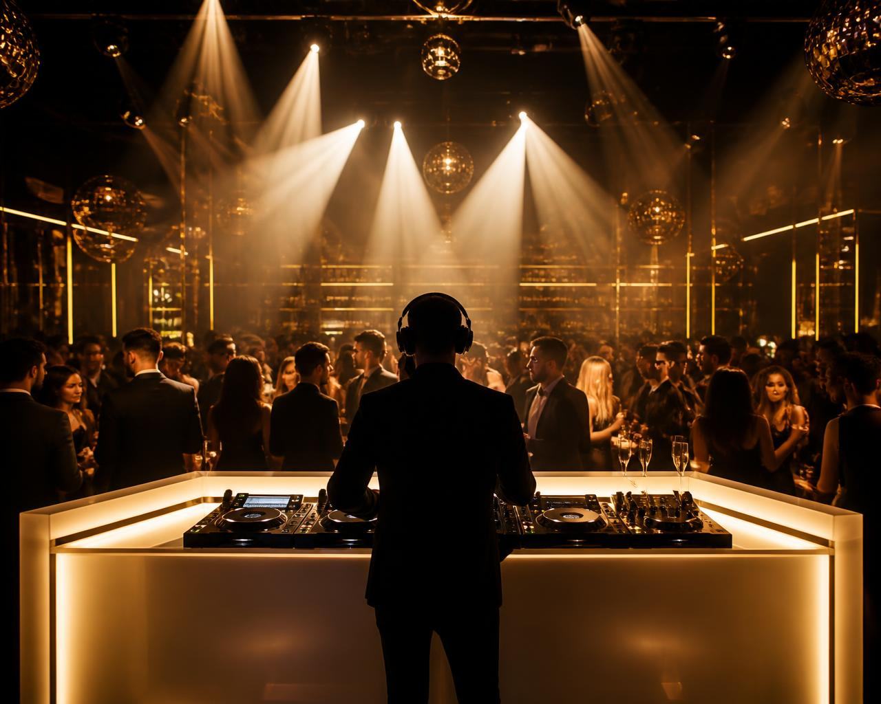 Futuristic DJ performing at The House of Pure with laser light show