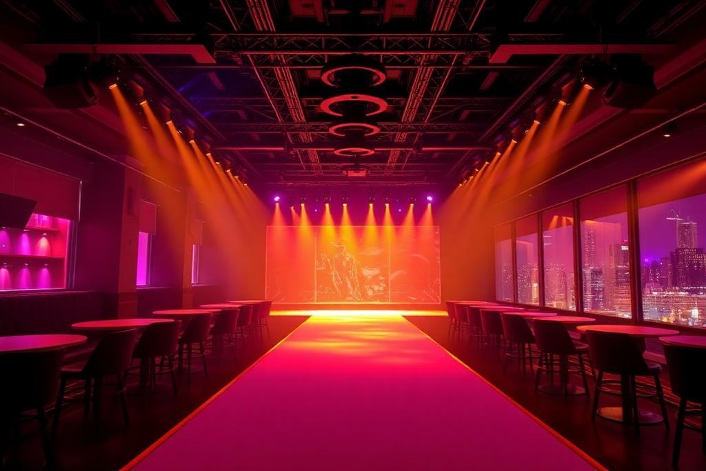 Matriarch main runway room lit for a fashion show